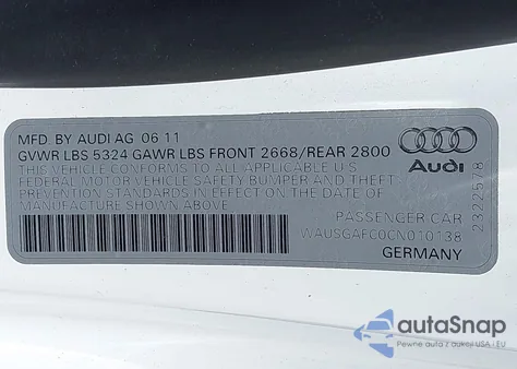 2012 Audi A7 Premium from USA, damaged, VIN WAUSGAFC0CN010138